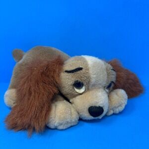 Disney Plush Lady and the Tramp Lady Dog Tan Brown Long Shaggy Ears Lying Down